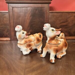 Vintage Relco MCM Ceramic Cow Salt & Pepper Shakers Brown White Japan‎ Set of 2
